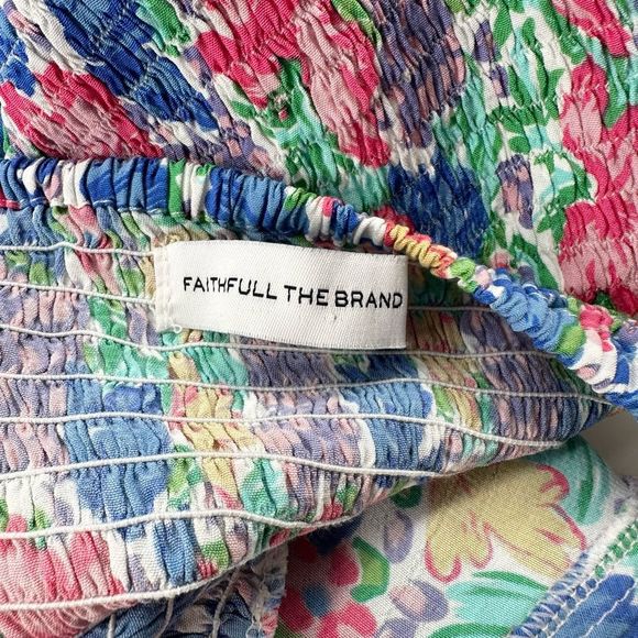 Faithfull The Brand Mathilde Floral Square Neckline Puff Sleeve Smock Dress Sz 8 - Picture 6 of 9